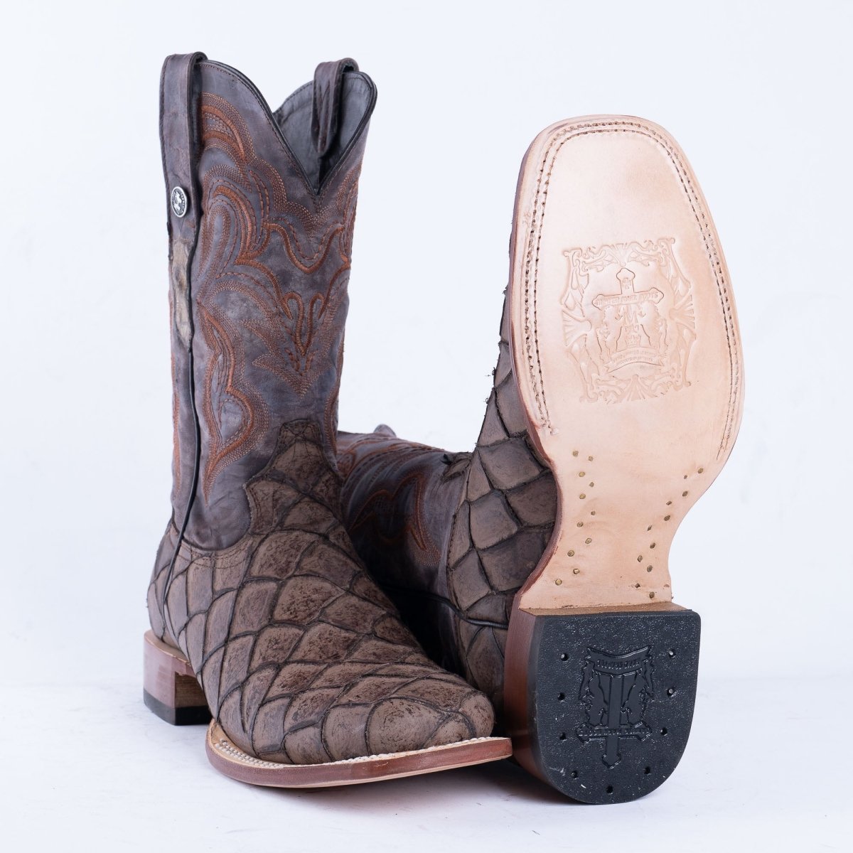 TANNER MARK MEN'S Print Monster Fish MD Nicotine Cowboy Boots - Rancho Sementalvariable